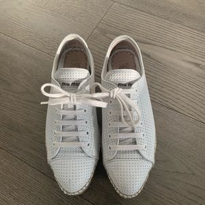 MIU MIU white leather stacked heel espadrilles